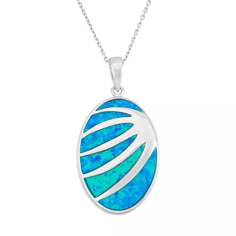 Lab-Created Blue Opal Sterling Silver Abstract Oval Pendant Necklace, Womens Product Image