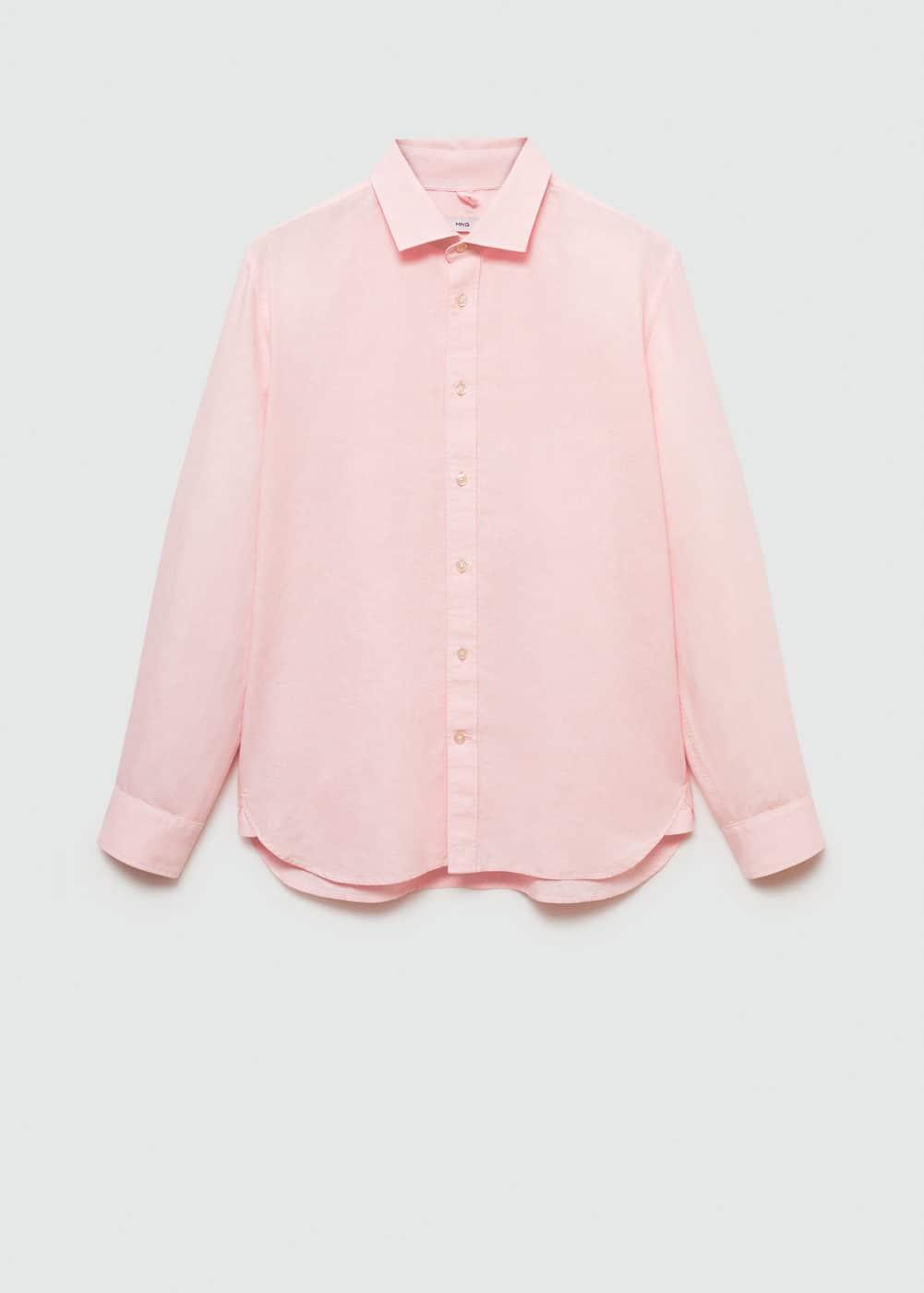 MANGO MAN - Classic-fit linen-blend shirt pinkMen Product Image