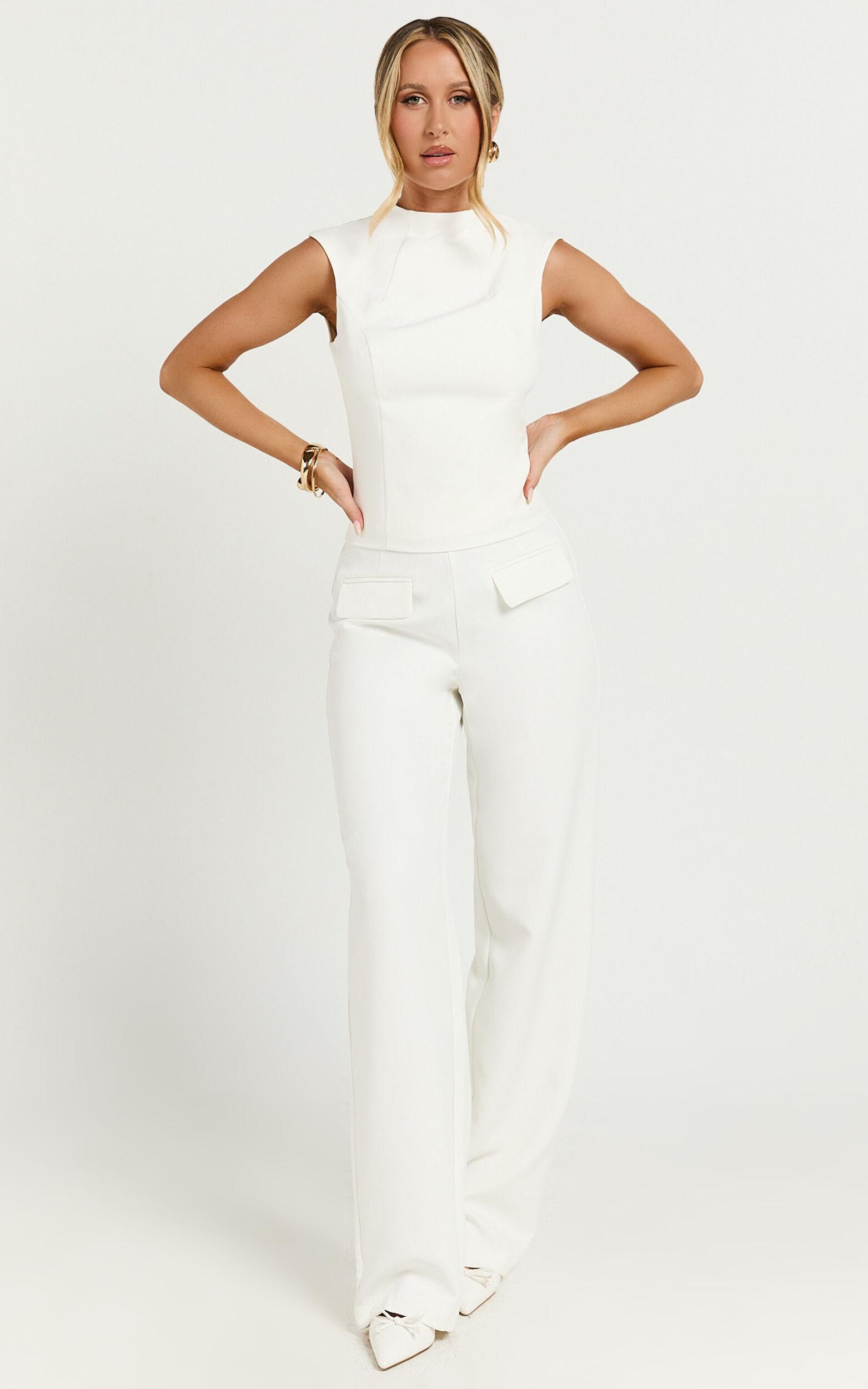 Paxton Pants - High Waisted Straight Leg Pants in Cream Product Image