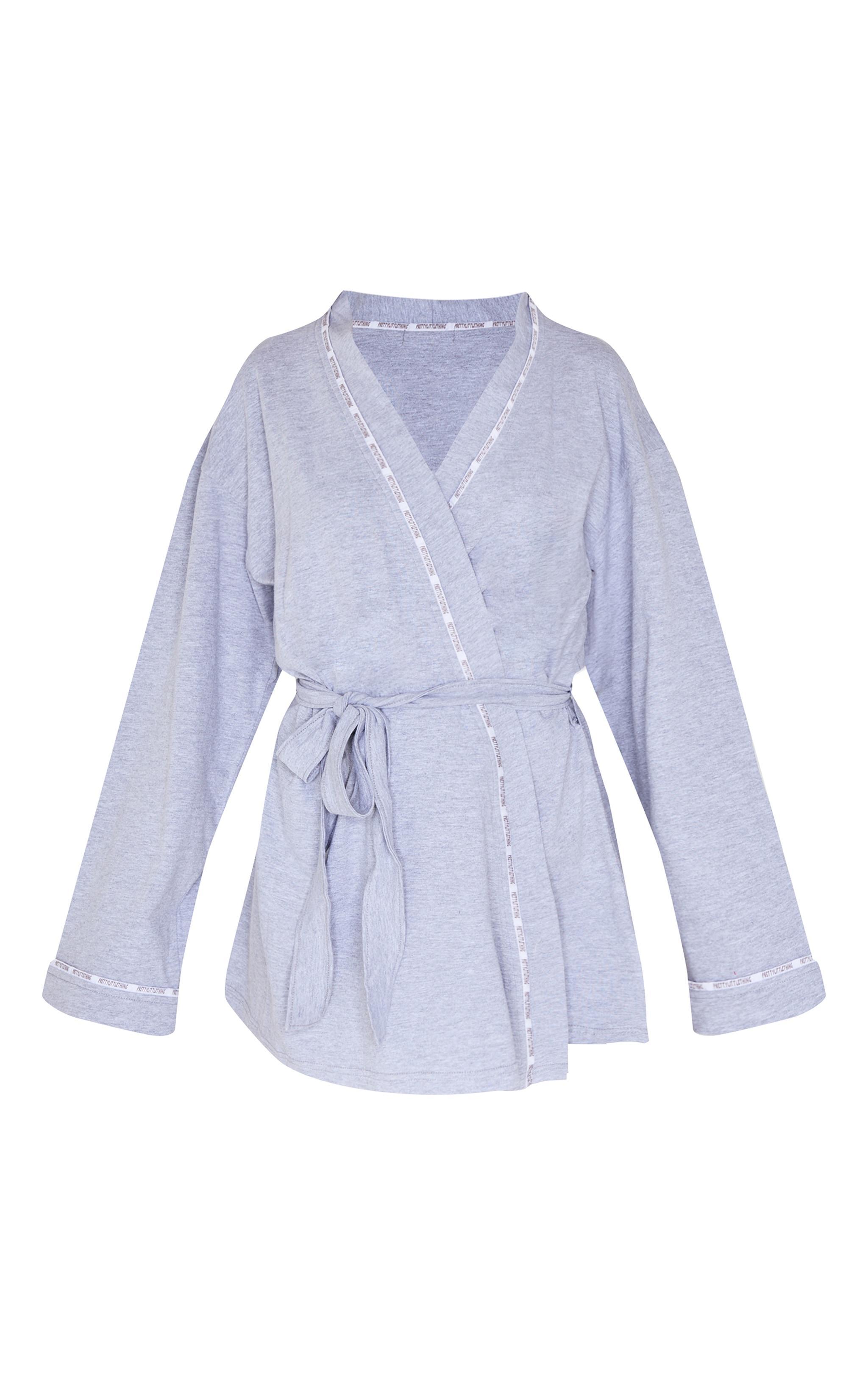 PRETTYLITTLETHING Grey Piping Jersey Robe Product Image