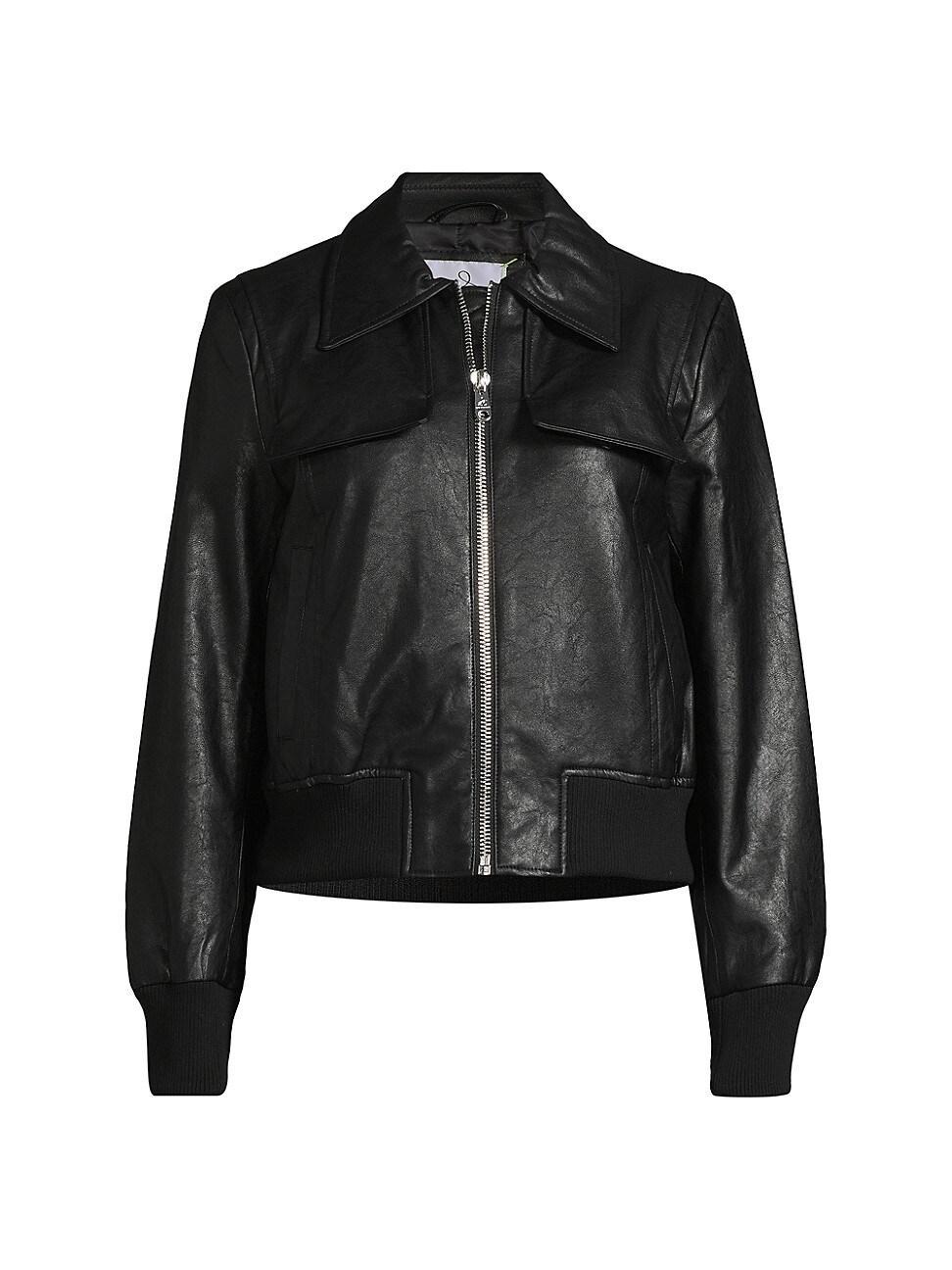 Womens Faux-Leather Bomber Jacket Product Image