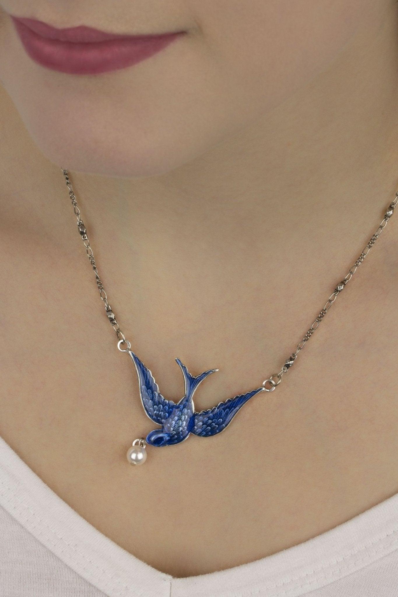 Bluebird of Happiness w/Pearl Drop Necklace Product Image