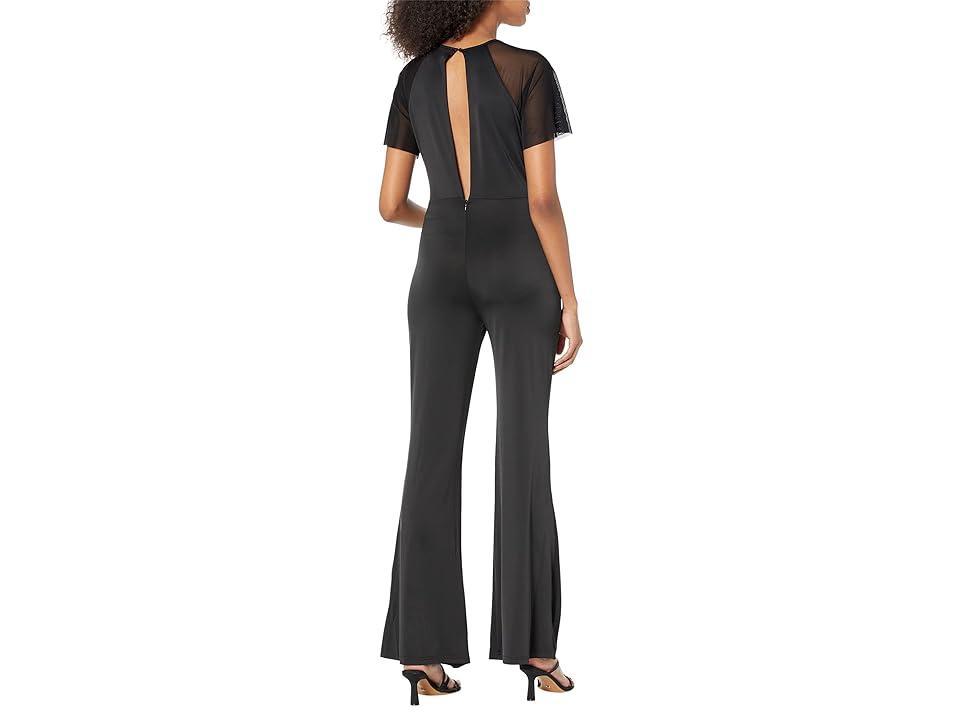 Bebe Mesh Detail Wide Leg Jumpsuit (Jet ) Women's Jumpsuit & Rompers One Piece Product Image