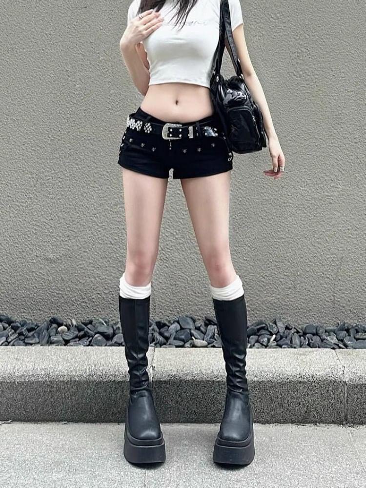 Low Rise Studded Denim Hot Pants product image