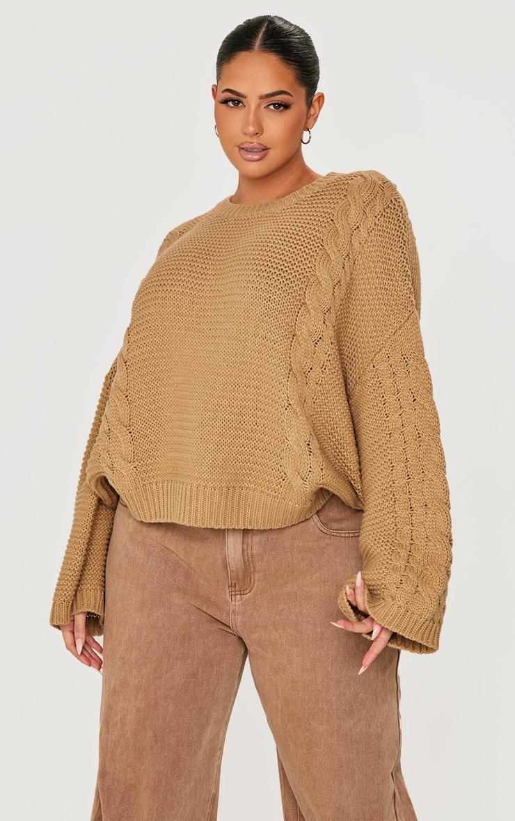 Plus Stone Oversized Cable Knit Sweater Product Image