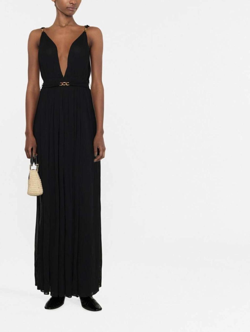 Chaink-link Detail V-neck Gown In Black Product Image