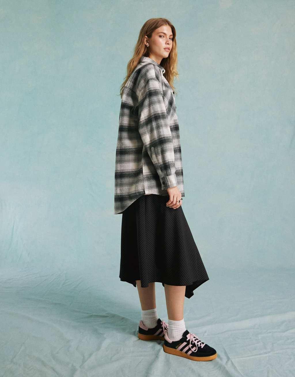 Miss Selfridge oversized check shacket in mono Product Image