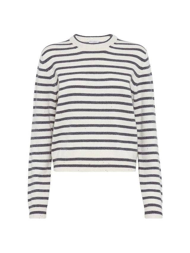 Womens Virgin Wool and Silk Sparkling & Dazzling Striped Sweater Product Image