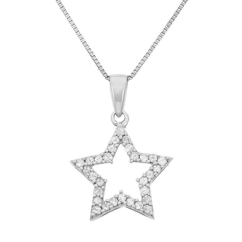 1/4 Carat T.W. Diamond Sterling Silver Cutout Star Pendant Necklace, Womens White Product Image