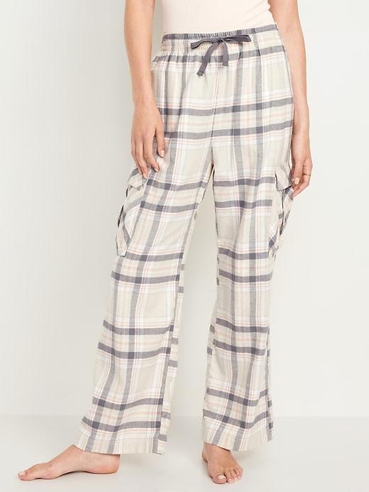 High-Waisted Flannel Cargo Pants Product Image