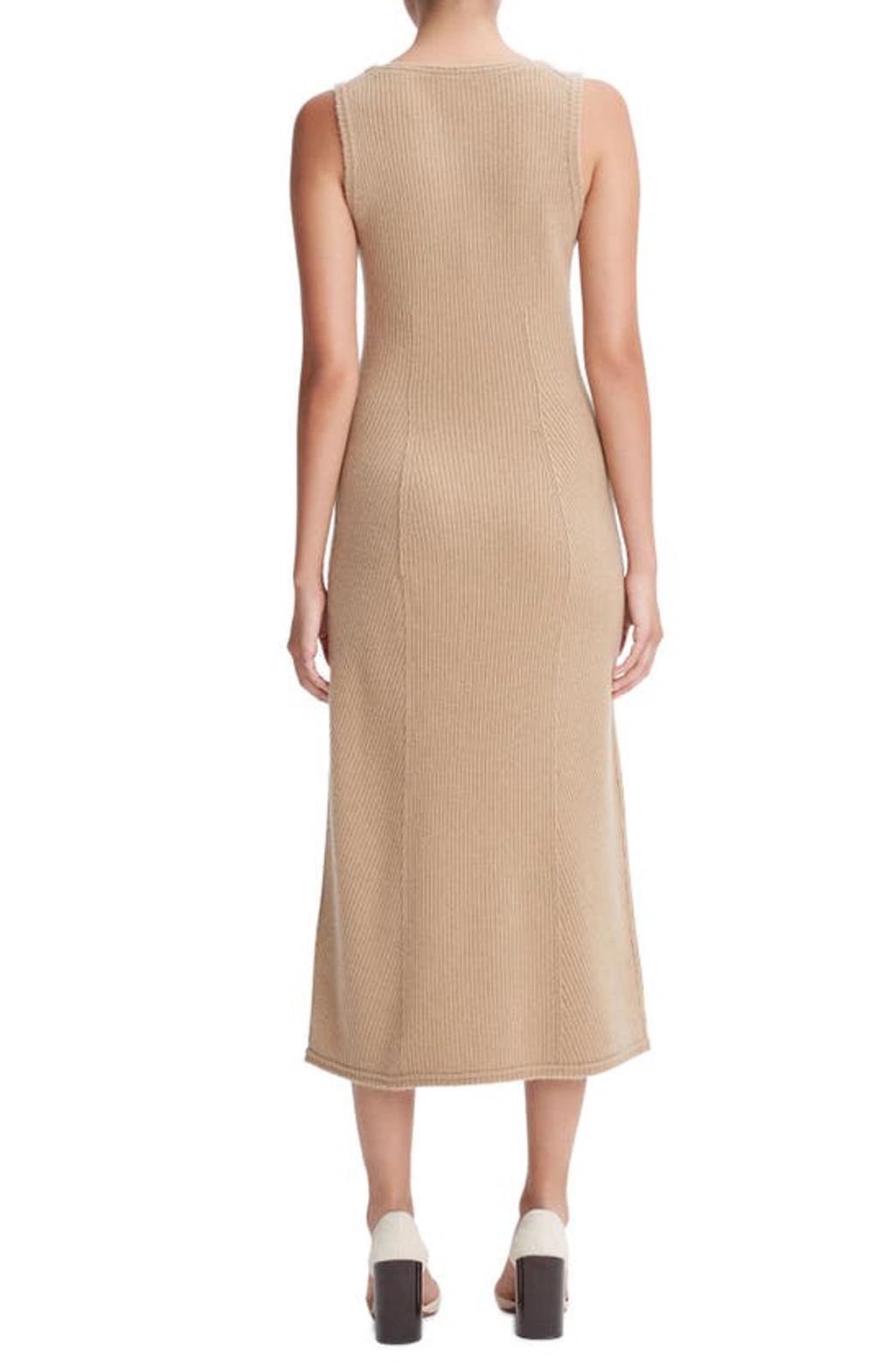 Raw-edge Sleeveless Wool Rib-knit Midi Dress In Cashew Product Image