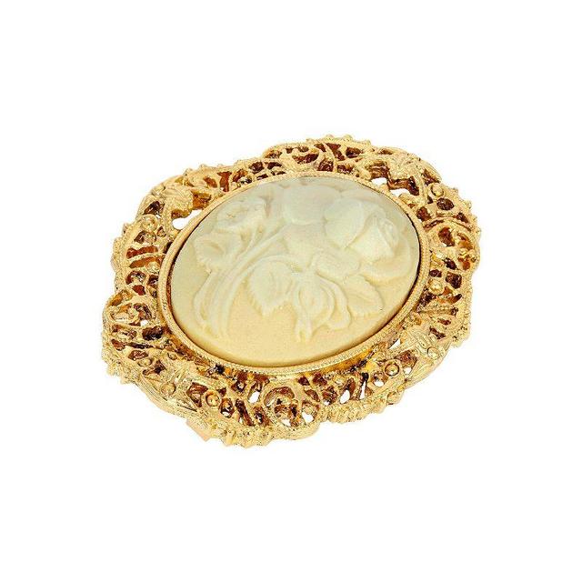 1928 Gold Tone Oval Flower Cameo Pin, Womens, Orange Product Image