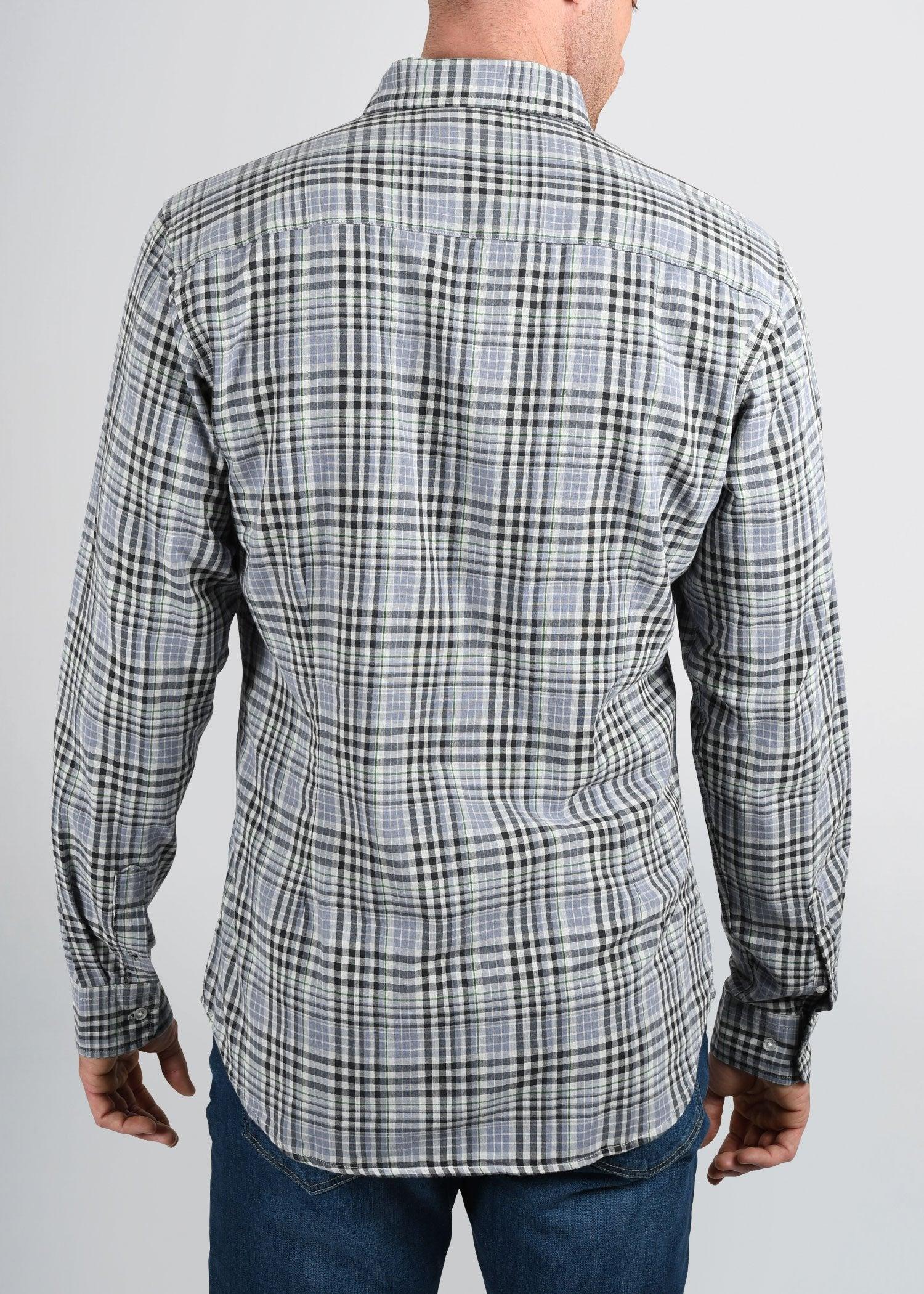 Double-Weave Button-Up Shirt for Tall Men in Grey Plaid Male Product Image