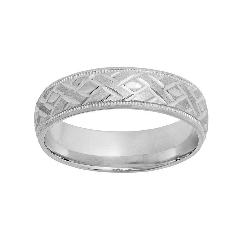 Sterling Silver Basket Weave Wedding Band - Men, Mens Grey Product Image