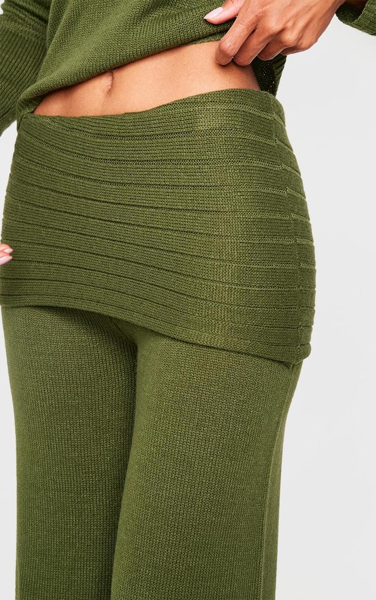 Forest Green Knitted Fold Over Wide Leg Pants Product Image