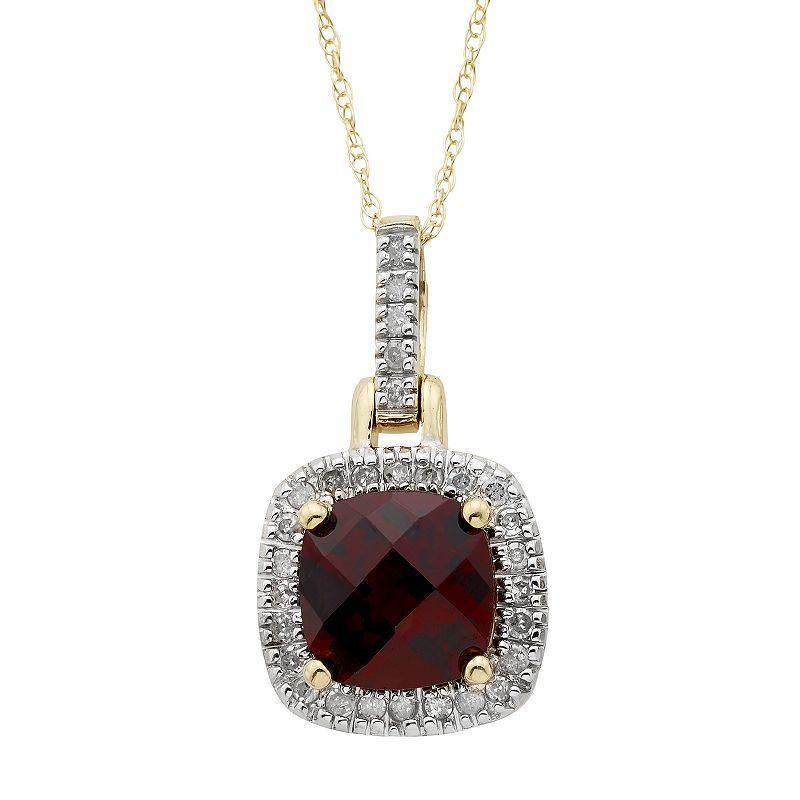 Garnet & 1/8 Carat T.W. Diamond 10K Gold Halo Pendant Necklace, Womens Pink Product Image