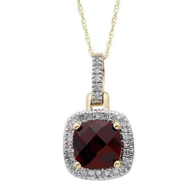 Garnet & 1/8 Carat T.W. Diamond 10K Gold Halo Pendant Necklace, Womens Red Product Image