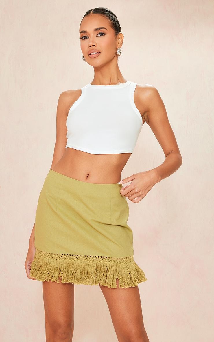 Khaki Tassel Fringe Hem Detail Mini Skirt product image