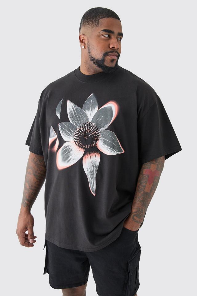 Plus Oversized Extended Neck Abstract Floral Print T-shirt | boohooMAN USA Product Image