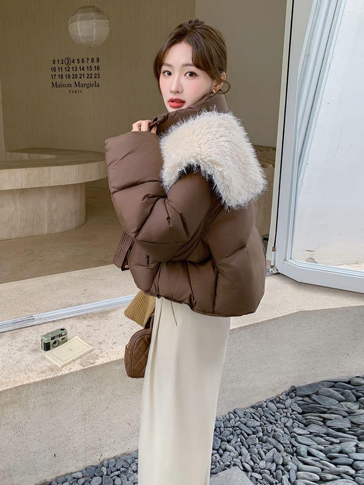 Fleece Panel Crop Puffer Jacket Product Image