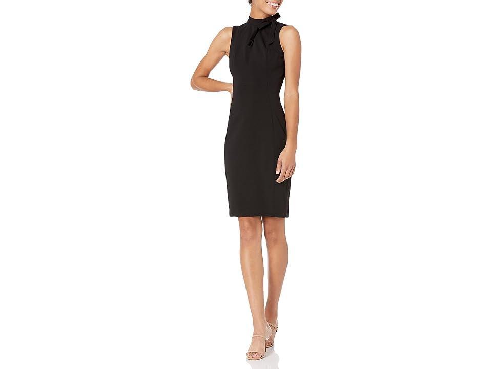 Calvin Klein Sleeveless Bow Mock Neck Crepe Sheath Dress Product Image