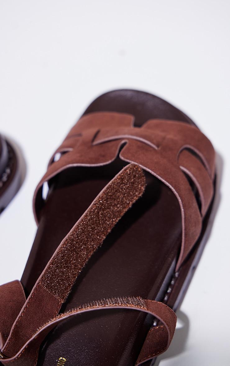 Wide Fit Chocolate Faux Suede Round Toe Velcro Strap Chunky Sandals Product Image