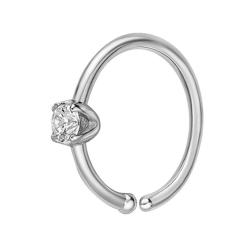 Lila Moon 14k White Gold 2 mm Cubic Zirconia Hoop Nose Ring, Womens Product Image