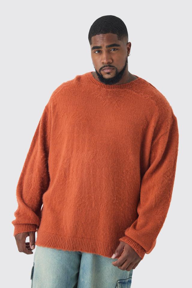 Plus Brushed Knit Crew Neck Oversized Sweater | boohooMAN USA Product Image