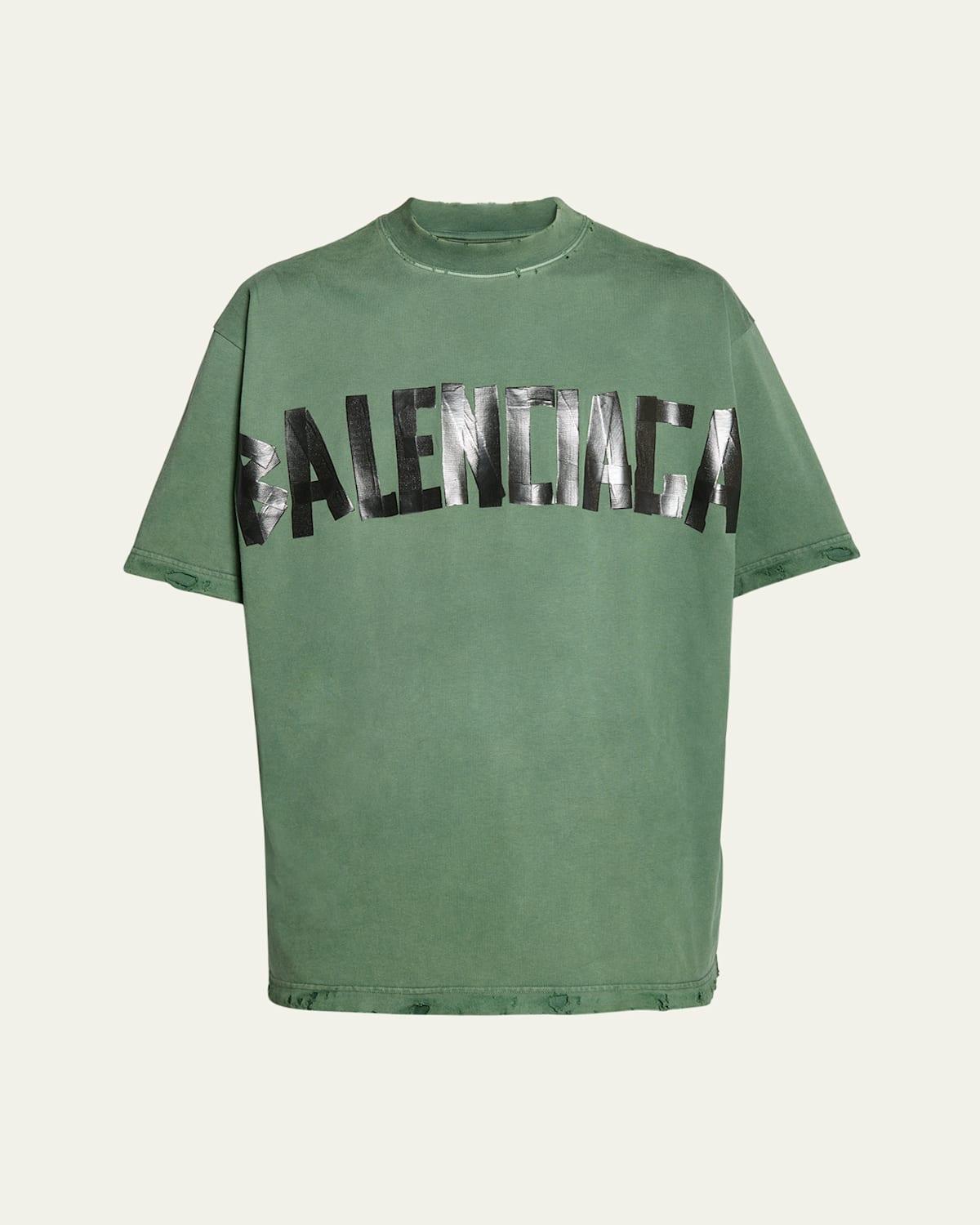 Mens Taped-Logo Distressed T-Shirt Product Image