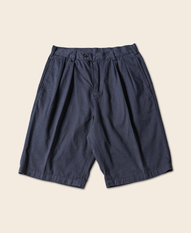 Classic Straight Leg Double Pleated Shorts - Navy Product Image