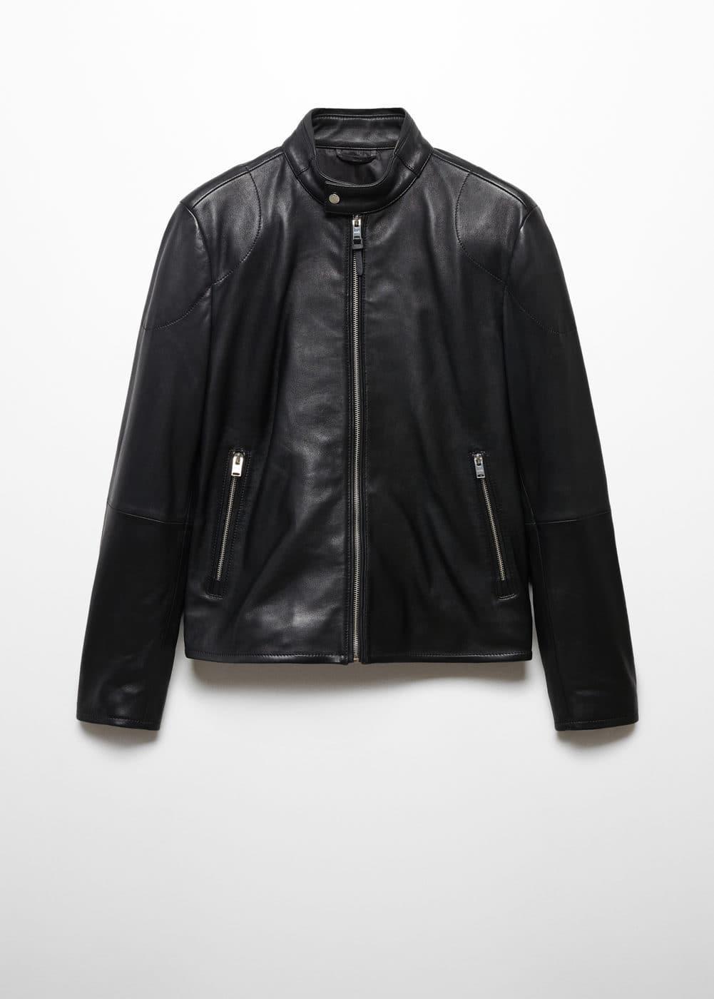 MANGO MAN - Zip-detail leather biker jacket blackMen Product Image