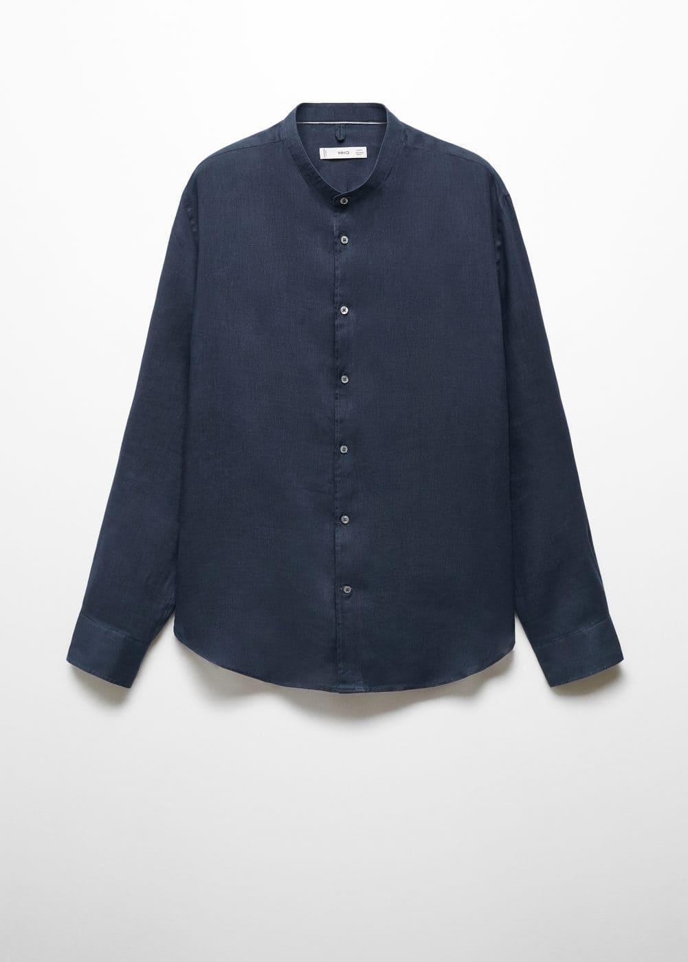 MANGO MAN - 100% linen Mao collar shirt dark navyMen Product Image