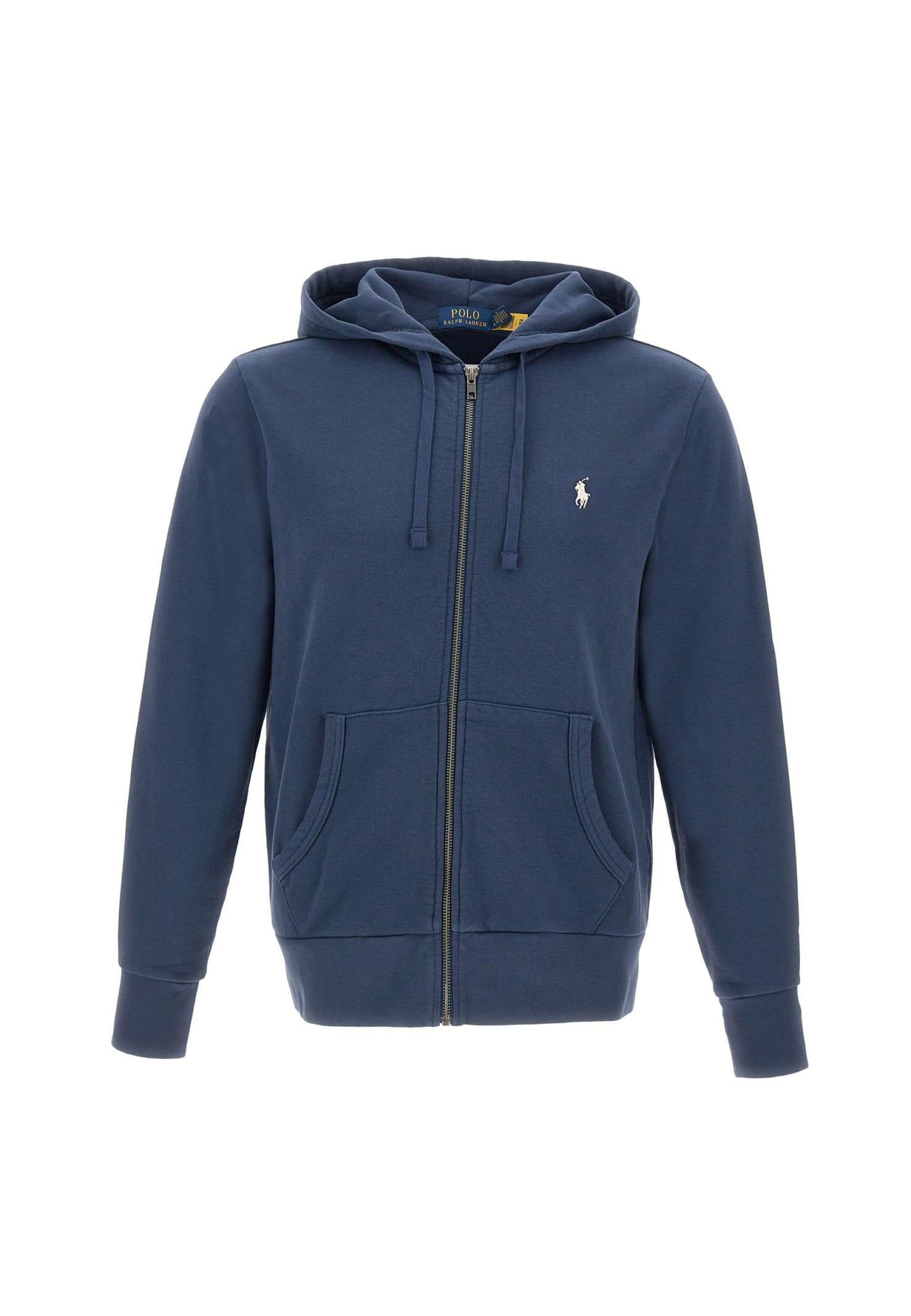 Embroidered Logo Hooded Cotton Sweatshirt In Blue Product Image