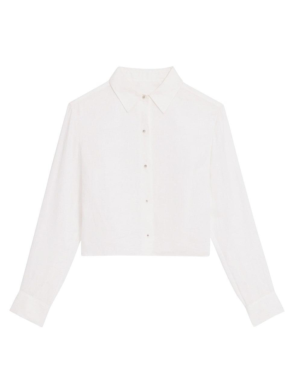 Womens Linen Crop Button-Front Shirt product image