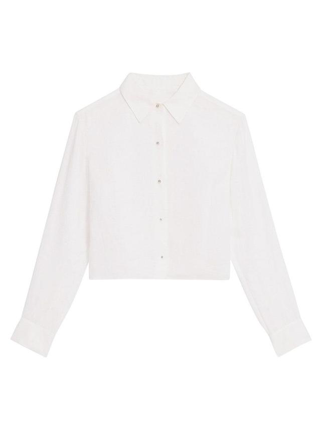 Womens Linen Crop Button-Front Shirt Product Image