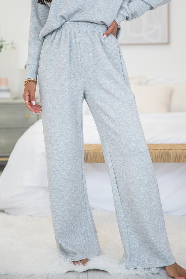 Let's Just Stay Heather Grey Knit Wide Leg Pants Product Image