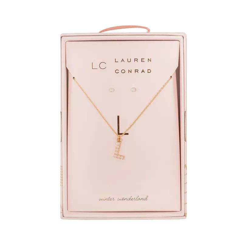 LC Lauren Conrad Simulated Pearl Initial Necklace & Earring Set, Womens Product Image