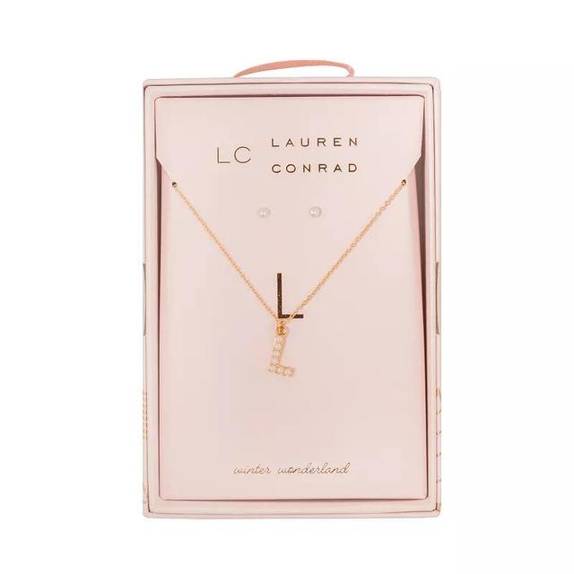 LC Lauren Conrad Simulated Pearl Initial Necklace & Earring Set, Womens Product Image