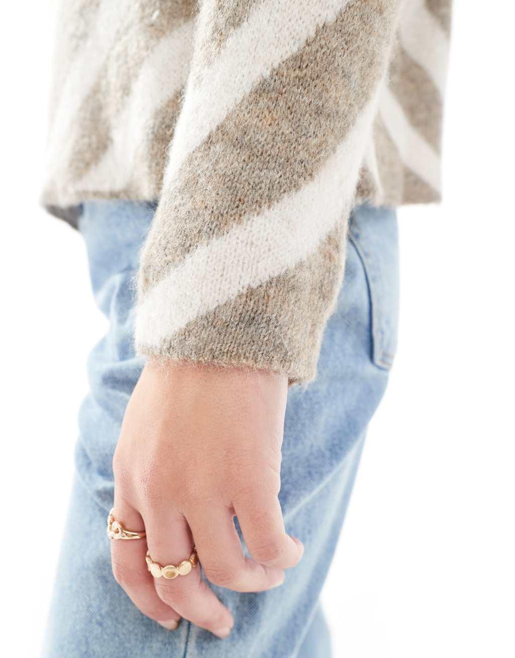 ONLY striped knit sweater in light beige  Product Image