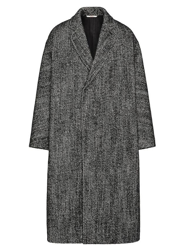 Mens Technical Wool Coat with All-Over Chevron Pattern Product Image