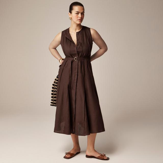 Seamed linen dress with removable belt Product Image