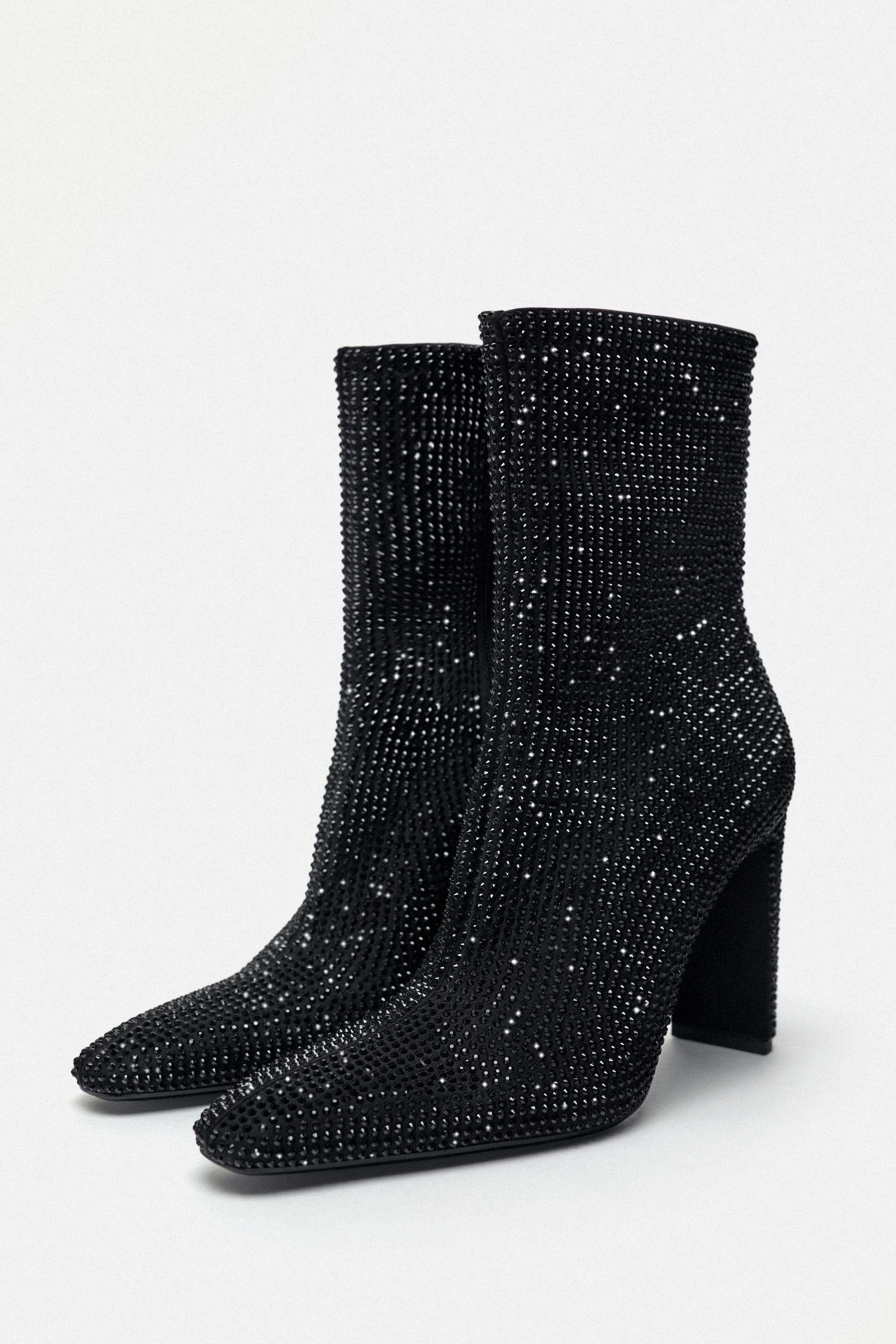 RHINESTONE HEELED ANKLE BOOTS Product Image