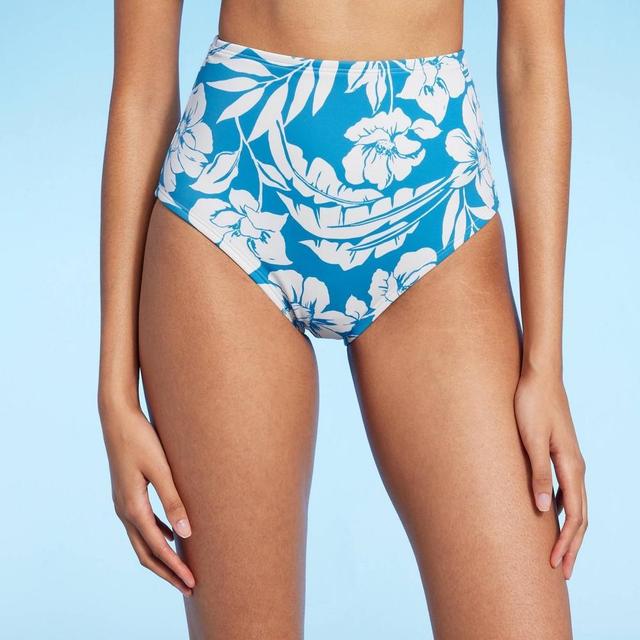 Womens High Waist Medium Coverage Bikini Bottom - Shade & Shore Blue Floral Print Product Image