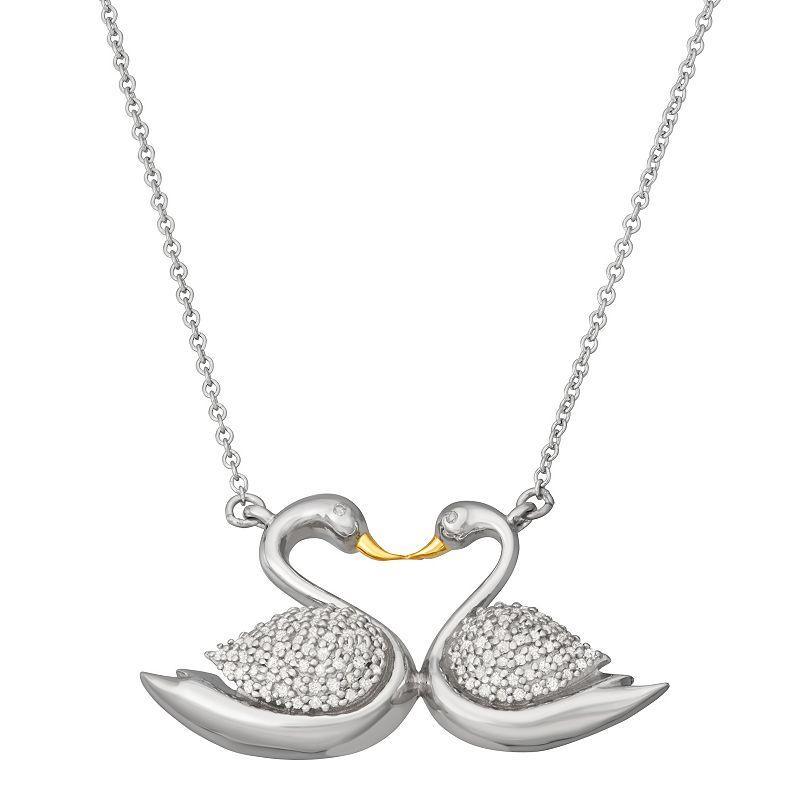 Jewelexcess 1/4 Carat T.W. Diamond Two-Tone Sterling Silver Swan Pendant Necklace, Womens Two Tone Product Image