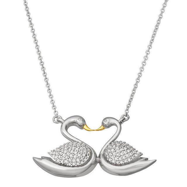 Jewelexcess 1/4 Carat T.W. Diamond Two-Tone Sterling Silver Swan Pendant Necklace, Womens Multicolor Product Image