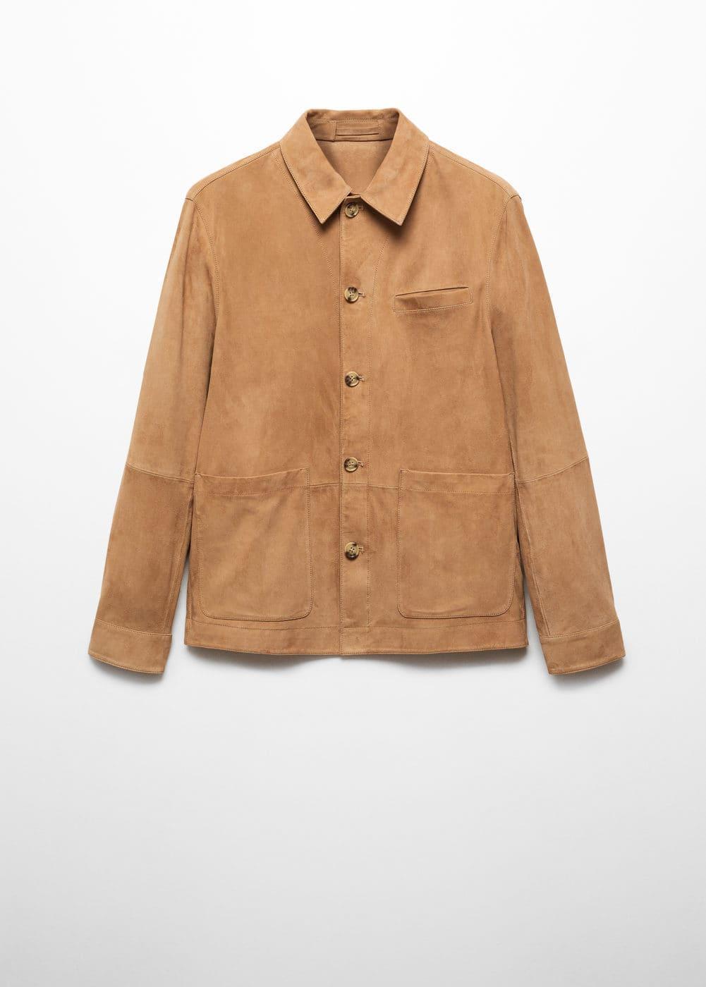 MANGO MAN - Suede leather overshirt with pocket medium brownMen Product Image