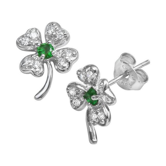 Sophie Miller Sterling Silver Green & White Cubic Zirconia Four-Leaf Clover Stud Earrings, Womens Product Image