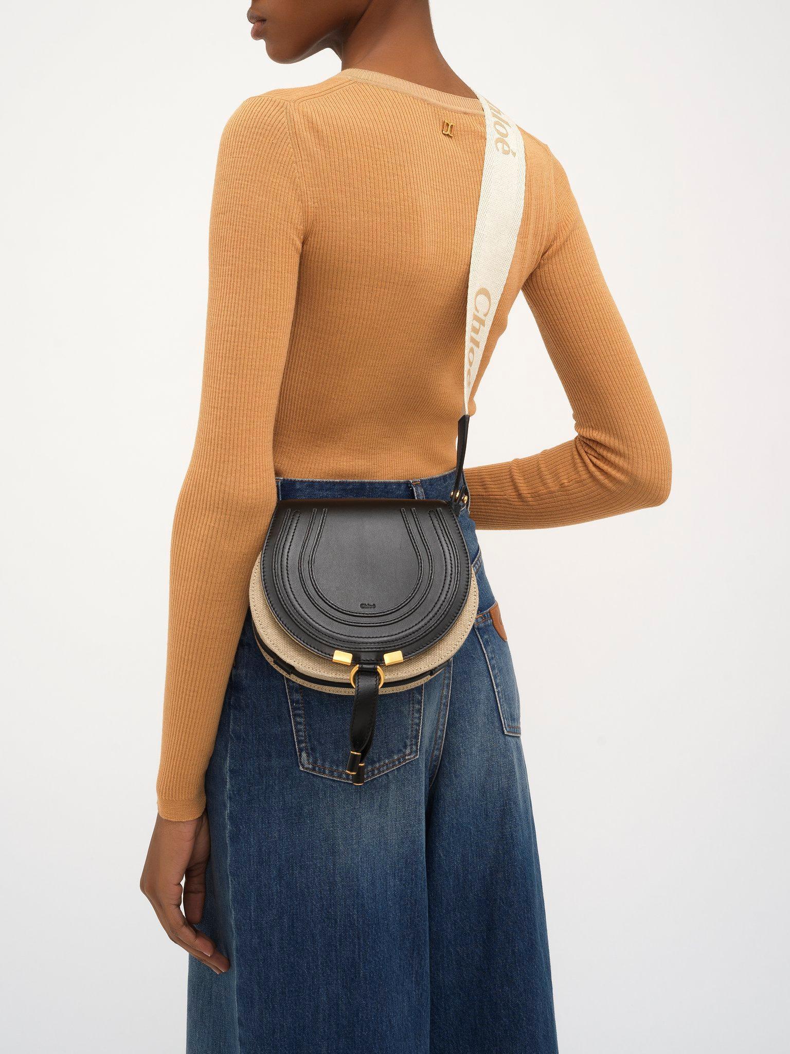 Small Marcie saddle bag in linen & soft leather Product Image