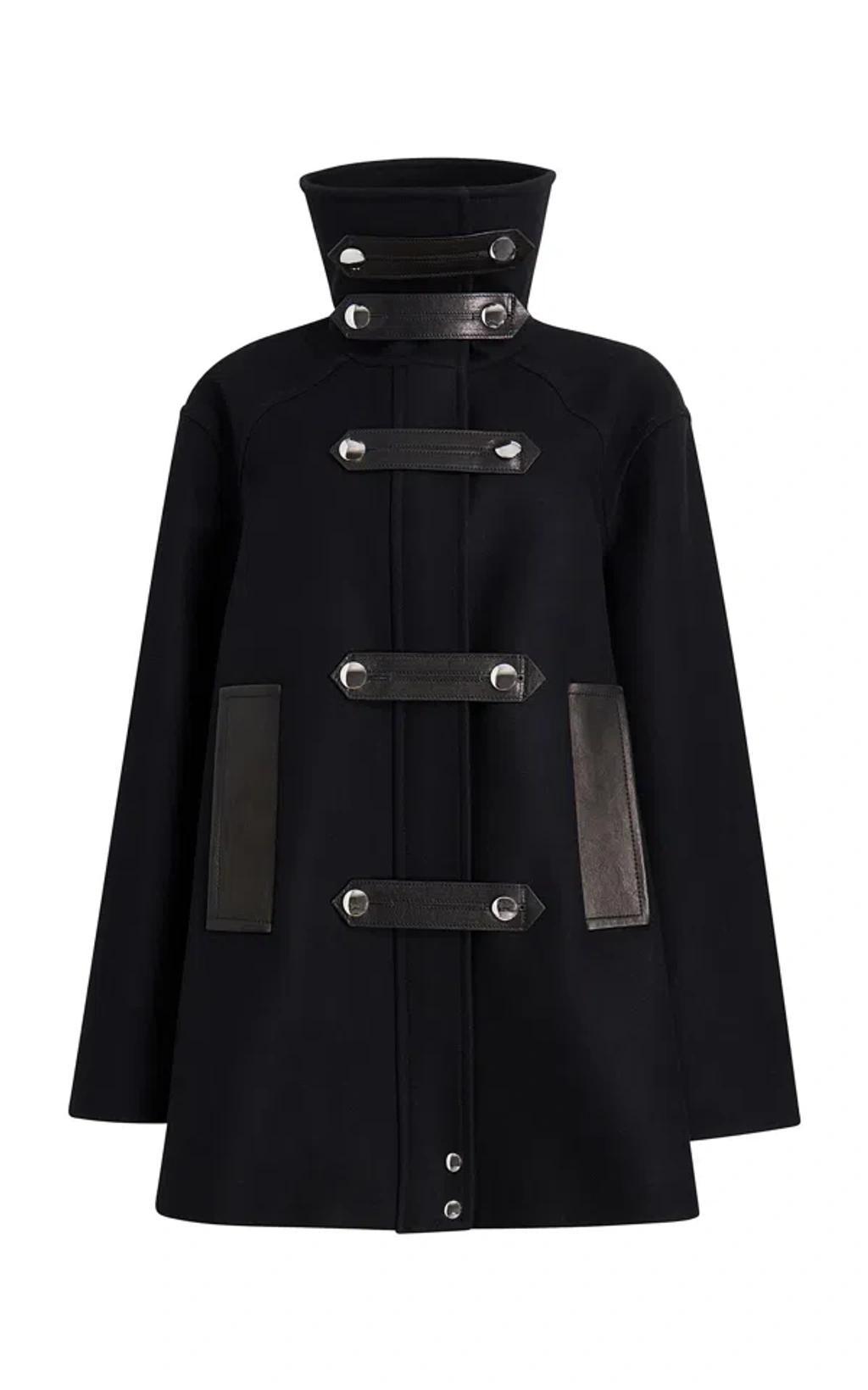 KHAITE Melbo Leather-trimmed Wool Coat In Black Product Image