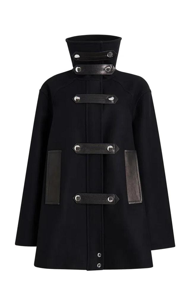 KHAITE Melbo Leather-trimmed Wool Coat In Black Product Image